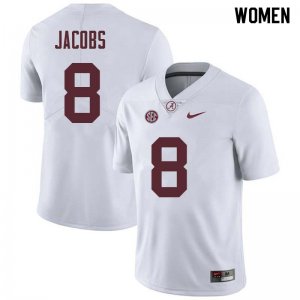 NCAA Women's Alabama Crimson Tide #8 Joshua Jacobs Stitched College Nike Authentic White Football Jersey BH17A75MU